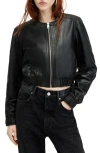 Allsaints Womens Black Everly Bomber Leather Jacket In Black