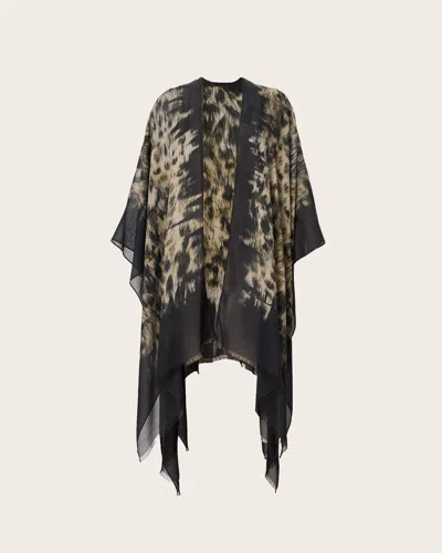 Allsaints Evia Leopard Print Ruana, In Green