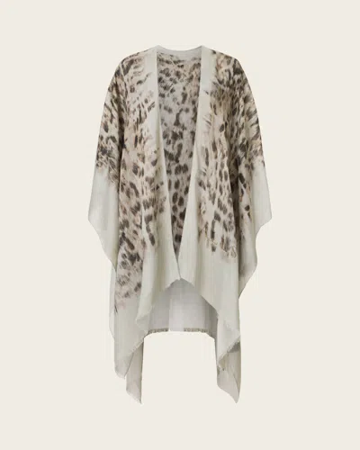 Allsaints Evia Leopard Print Ruana, In White
