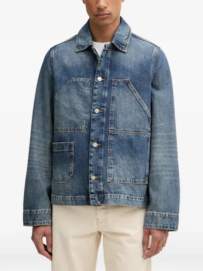Allsaints Exile Contrast-stitch Denim Jacket In Blue