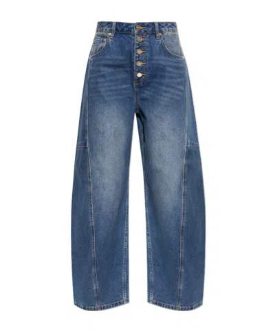 Allsaints Exposedbutton Barrelleg Jeans In Blue
