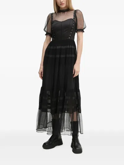 Allsaints Eyelet-detailed Tulle Dress In Black
