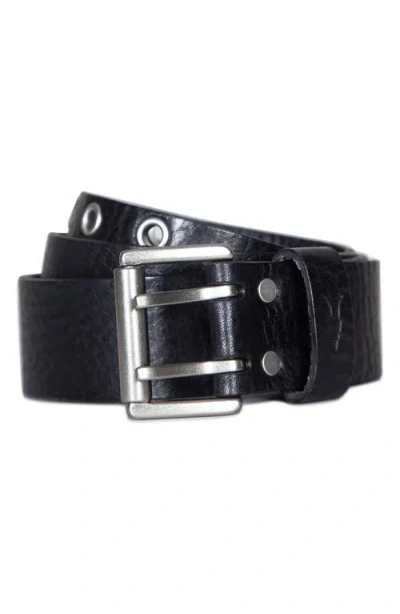 Allsaints Eyelet Distressed Leather Belt In Black