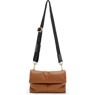 Allsaints Ezra Logo Strap Leather Crossbody Bag In Sepia Brown
