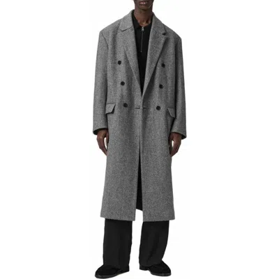 Allsaints Ezra Wool Oversized Double Breasted Coat In Gray