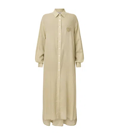 Allsaints Womens Olive Yellow Ezra Long-sleeved Lyocell And Linen Maxi Dress