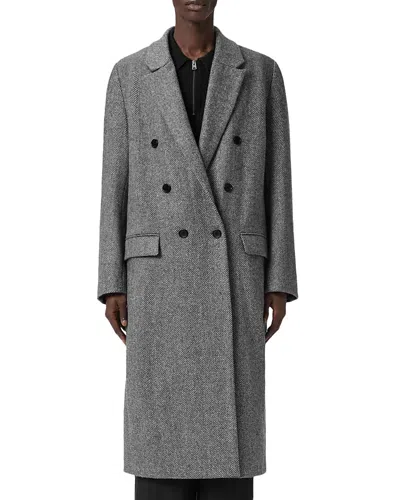 Allsaints Ezra Wool Oversized Double Breasted Coat In Gray