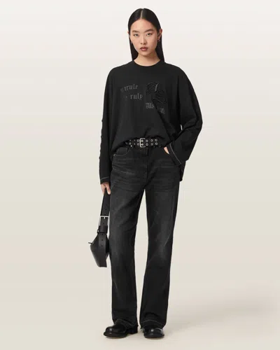 Allsaints Fable Mid Rise Bootcut Denim Jeans In Black