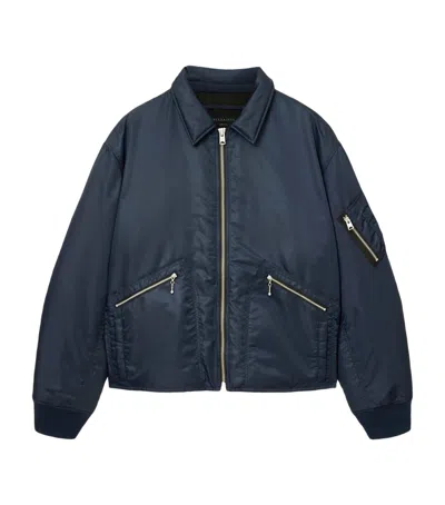Allsaints Mens Fallon Oversized Shell Bomber Jacket Moonlit Blue