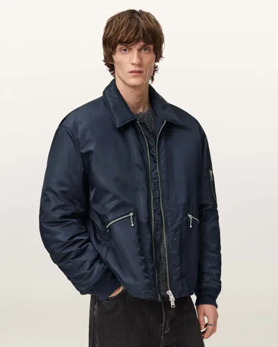 Allsaints Mens Fallon Oversized Shell Bomber Jacket Moonlit Blue