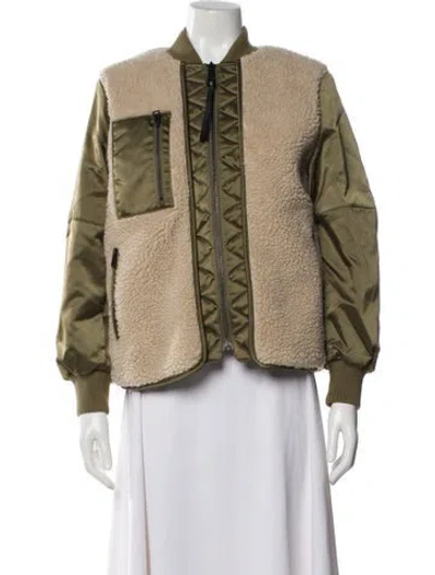 Pre-owned Allsaints Faux Fur Colorblock Pattern Faux Fur Jacket In Green