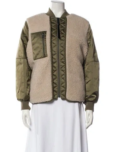 Pre-owned Allsaints Faux Fur Colorblock Pattern Jacket In Green