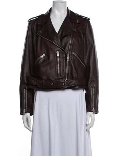 Pre-owned Allsaints Faux Leather Biker Jacket W/ Tags In Burgundy