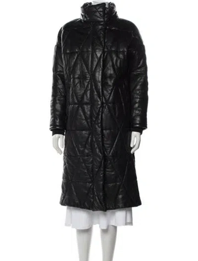 Pre-owned Allsaints Faux Leather Down Coat In Black
