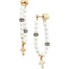 Allsaints Faux Pearl Bead Cross Loop Drop Earrings