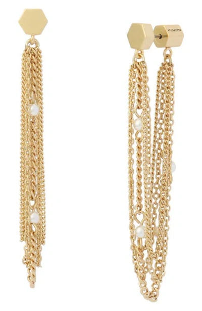 Allsaints Faux Pearl Chain Earrings In Gold