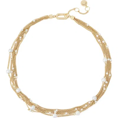 Allsaints Faux Pearl Layered Necklace In Gold