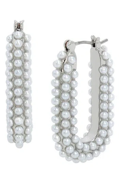 Allsaints Faux Pearl Oval Hoop Earrings