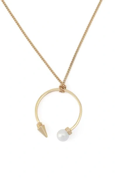 Allsaints Faux Pearl Spike Pendant Necklace In Gold
