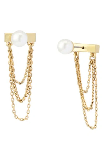 Allsaints Faux Pearl Swag Chain Front/back Earrings In Gold