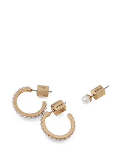 Allsaints Faux-pearl Embellished Earrings In Gold