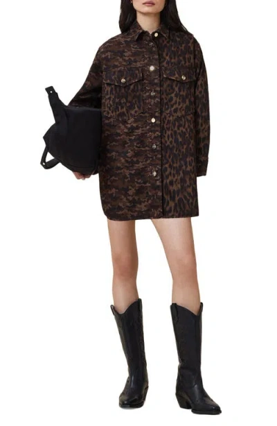 ALLSAINTS ALLSAINTS FAYE CAMO & LEOPARD LONG SLEEVE SHACKET MINIDRESS