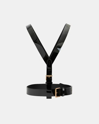 Allsaints Faye Leather Body Harness In Black/warm Brass