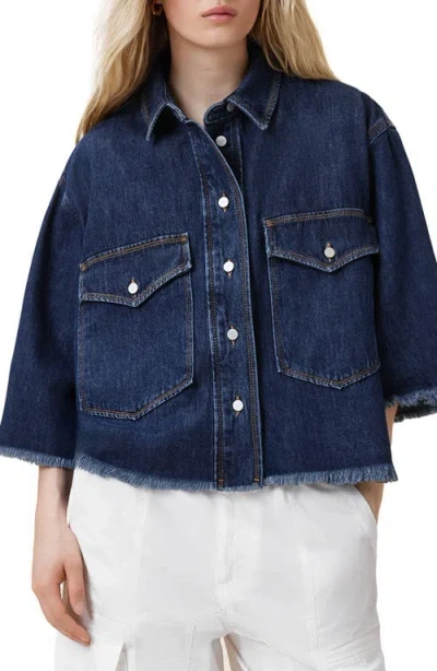 Allsaints Faye Raw Hem Denim Shirt In Blue