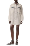 Allsaints Faye Sparkle Embellished Long Sleeve Shacket Minidress In Gray