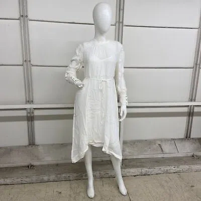 Pre-owned Allsaints Fayre Long Sleeve Midi Dress Women's Size M Chalk White