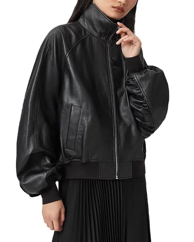 Allsaints Felda Leather Bomber Jacket In Black
