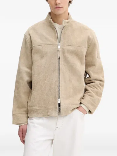 Allsaints Felix Suede Band-collar Jacket In Multi