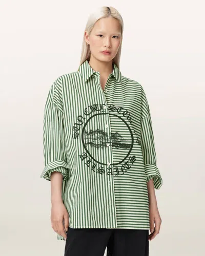 Allsaints Female Adrianne Relaxed Fit Striped Shirt In Green
