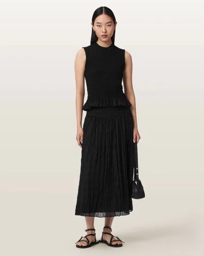 Allsaints Female Asal Asymmetric Ruched Maxi Skirt In Black