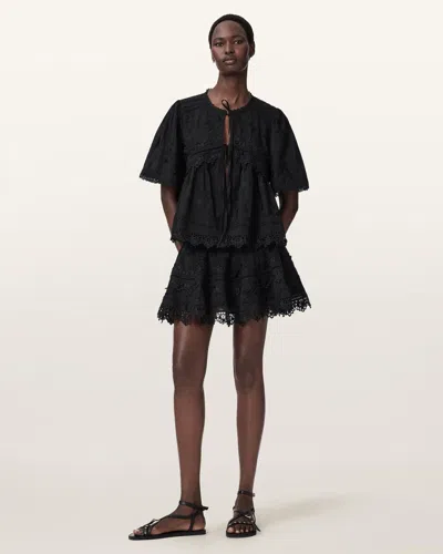 Allsaints Female Lillith Embroidered Mini Skirt In Black