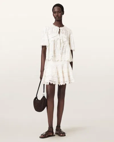Allsaints Female Lillith Embroidered Mini Skirt In White