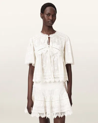 Allsaints Female Lillith Embroidered Short Sleeve Top In White