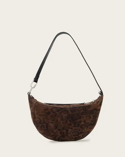 Allsaints Female Luna Leopard Print Suede Shoulder Bag In Yellow