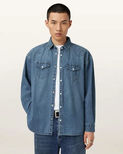 Allsaints Fenton Relaxed Fit Long Sleeve Denim Shirt In Blue