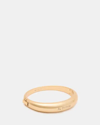 Allsaints Fern Engraved Logo Hinged Bangle Bracelet In Warm Brass