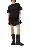 Allsaints Feyre Ruffle Tiered Cotton T-shirt Minidress In Black