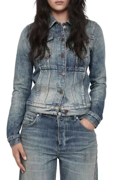 Allsaints Fitted Trucker Jacket In Vintage Indigo