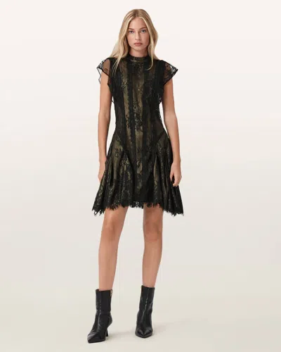 Allsaints Fleur Asymmetric Dress In Gold