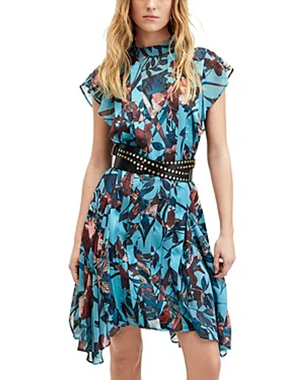 all saints blue floral dress AllSaints Women's Fleur Dress - Blue - Size 16 UK/12 US