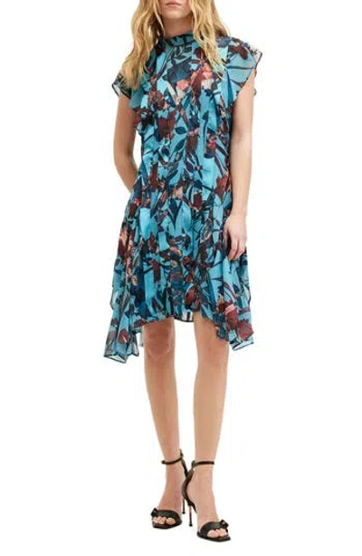 Allsaints Fleur Batu Handkerchief Hem Dress In Lagoon Blue