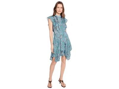 Allsaints Fleur Floral Ruffled Mini Dress In Blue