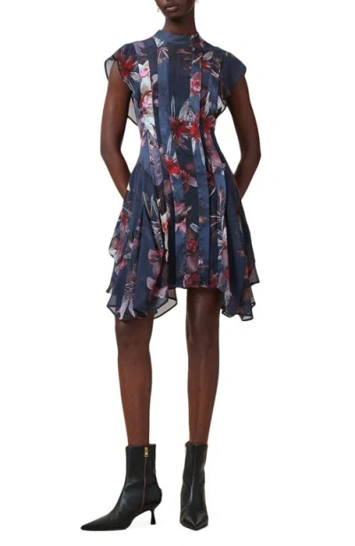 Allsaints Fleur Handkerchief Hem Dress In Blue
