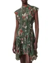 Allsaints Womens Adena Khaki Gr Fleur Floral-print Asymmetric-hem Woven Mini Dress