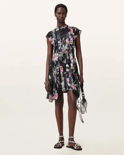 Allsaints Fleur Printed Asymmetric Mini Dress,