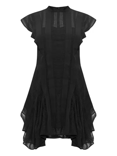Allsaints Fleur Ruffled Panelled Dress In Black